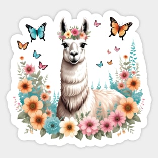 Bohemian Llama in Frowers Sticker